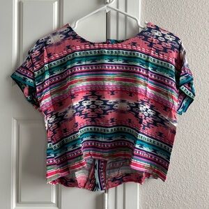 (Y2K) dELiA*s pink crop top with green/blue aztec pattern (size S)